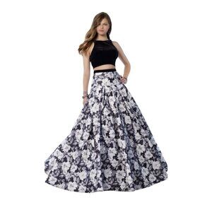 Alyce Paris Pink and Black Floral Formal Maxi Skirt